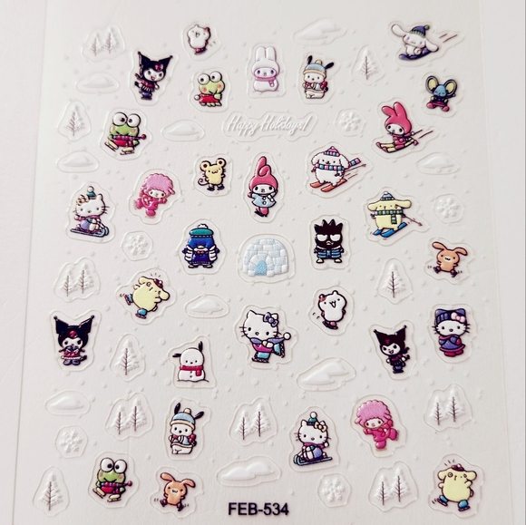 ⭐4/$15 Sanrio Ice Skating 5D Embossed Nail Art Stickers - Picture 1 of 5